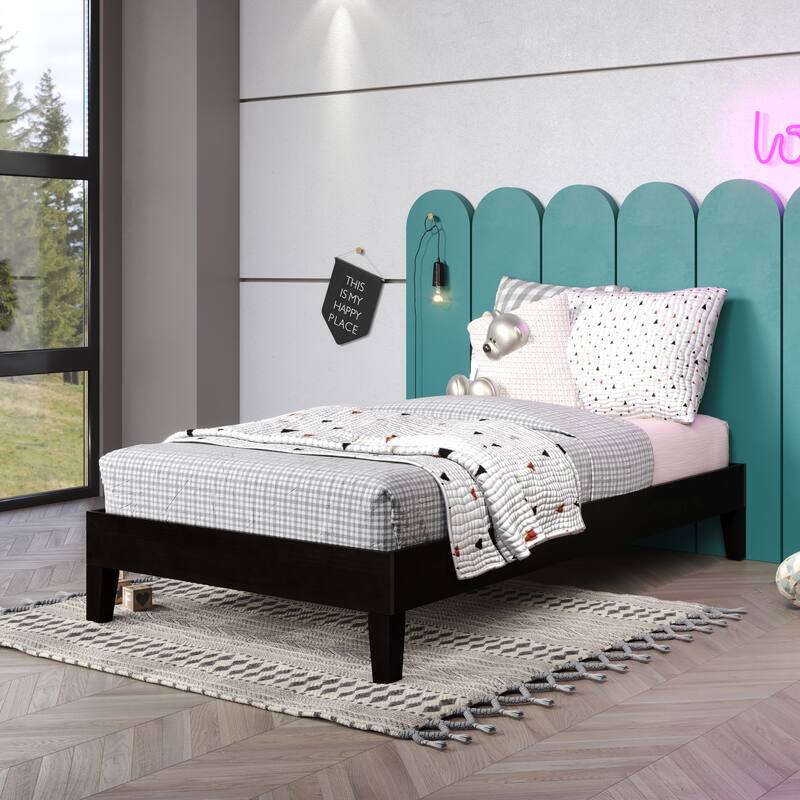 Black Twin Platform Bed with Under-Bed Storage and 14-Slat Support System
