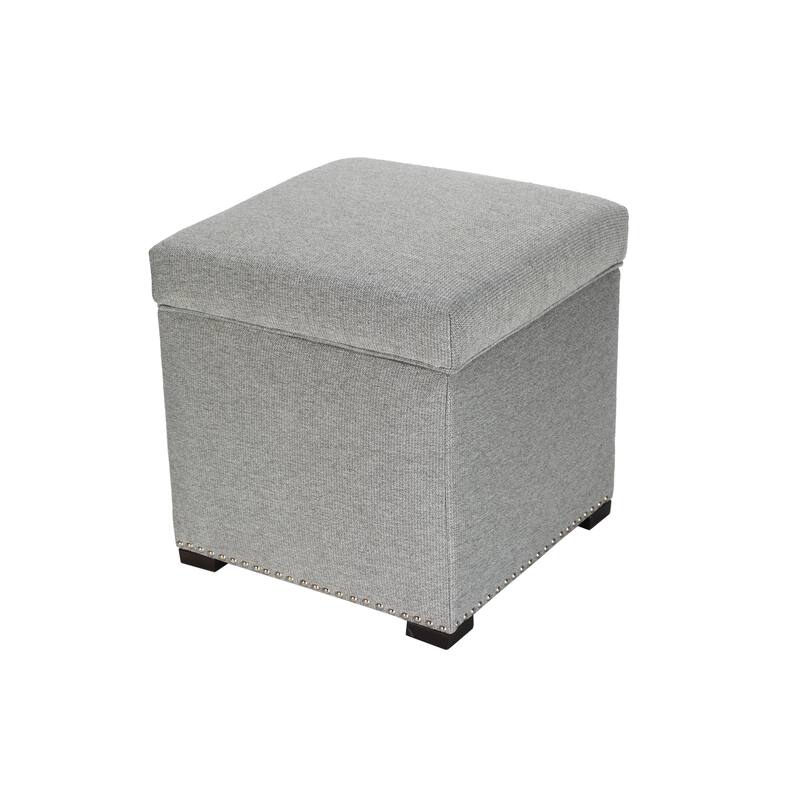 TAMI Corona Square Upholstered Nail Trimmed Storage Ottoman - stone