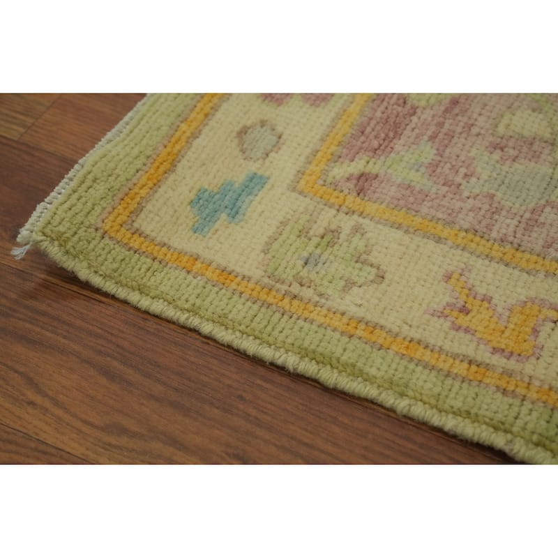 Vegetable Dye Green Oushak Turkish Area Rug, Floral Geometric Carpet - 12' 1'' X 9' 2''