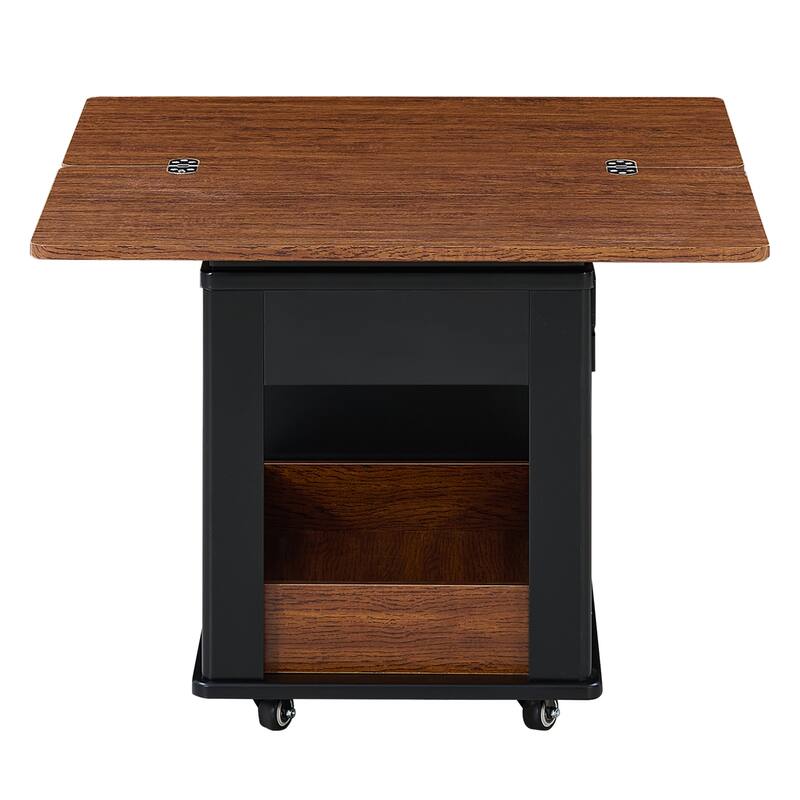 27.6" Modern Multi-Function Coffee Table/Side Table with Foldable Top & Casters, Multi-tier storage