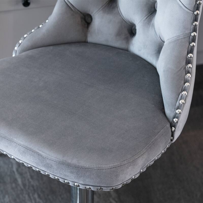 Swivel Bar Stools Set of 2, Adjustable Counter Height Upholstered Barstools with Nailheads Trim, Button Tufted Back and Footrest