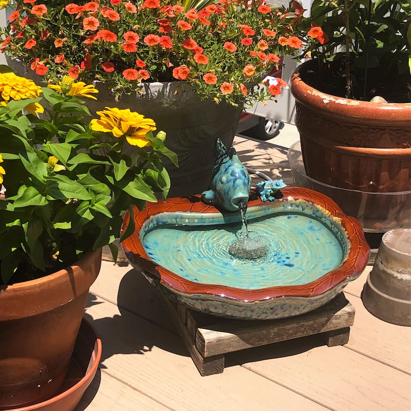 Sunnydaze Glazed Ceramic Fish Outdoor Water Fountain Garden Decor - 7-Inch