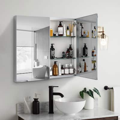 30x26 inch Double door mirror Aluminum medicine cabinet Surface Mount or Recessed Bathroom