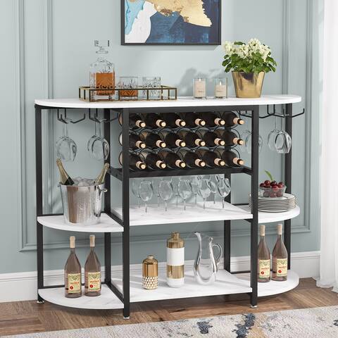 Modern Wine Rack Table, Wine Bar Cabinet with Storage Shelves - 15"D x 47"W x 36"H