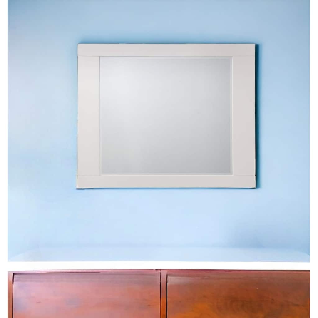 HomeRoots 37" White Square Wood Framed Mounted Dresser Mirror - 46' X '37' X '1