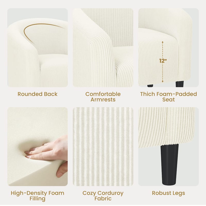Yaheetech Upholstered Corduroy Fabric Accent Chair Barrel Chair