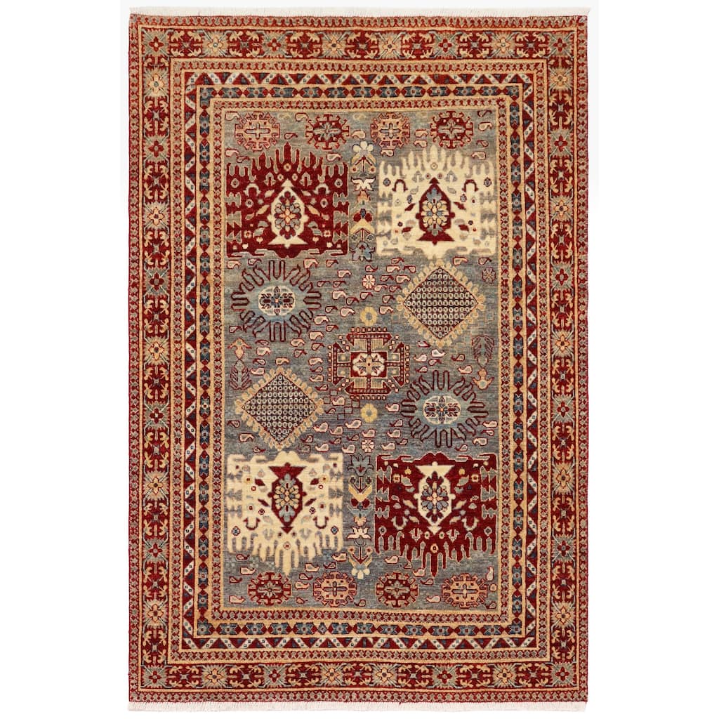Bohemian Heriz Ziegler Dangelo Gray Red Hand-Knotted Rug - 5'0'' x 6'5''