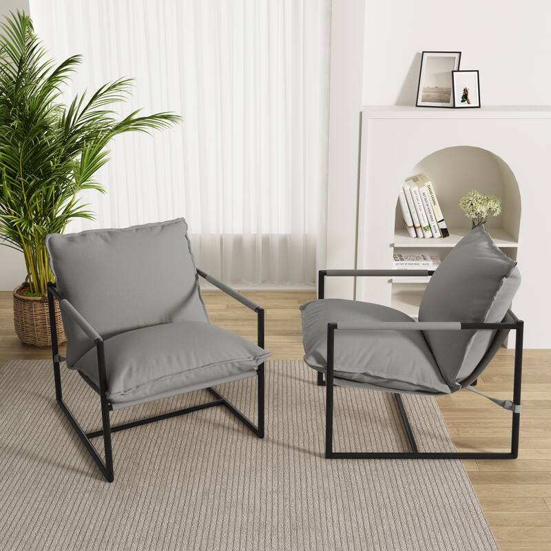Metal Framed Armchair Sling Accent Chair Set of 2