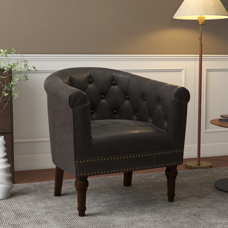 Alina Modern Tufted Tub Barrel Faux Leather Accent Chair