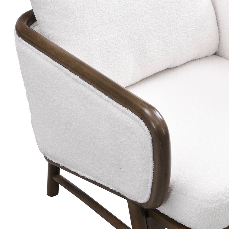 Upholstered Living Room Accent Chairs, Sherpa Fabric Arm Chair Reading Side Chair, Single Sofa with Wood Legs for Reading Room