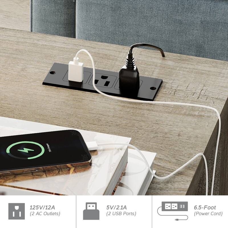 56'' Farmhouse Executive Desk with Drawers White/Oak - 5 Drawers and 2 Doors