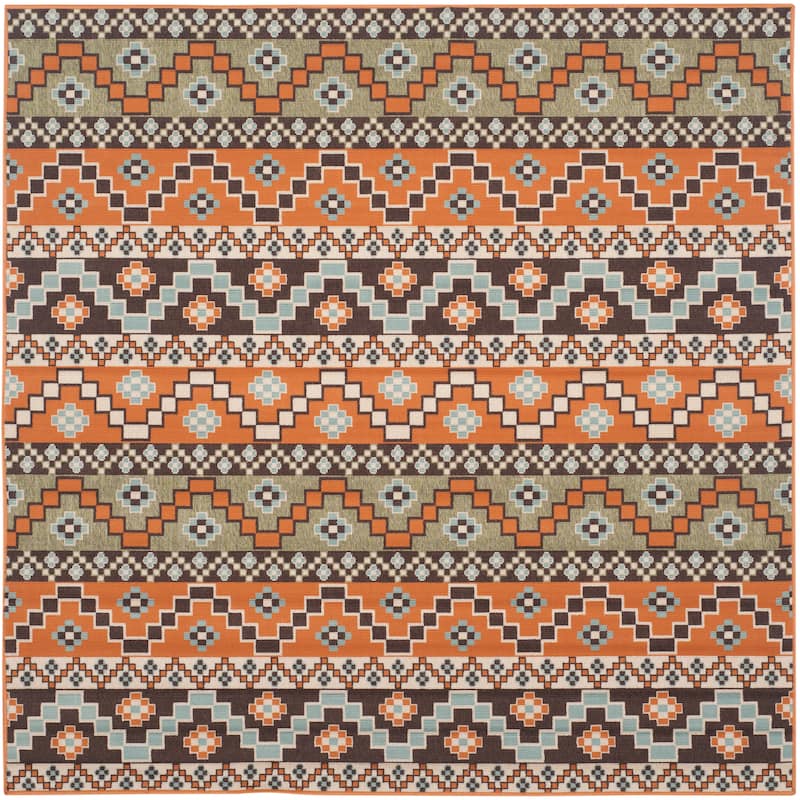 SAFAVIEH Veranda Dymph Indoor /Outdoor Waterproof Patio Backyard Rug - 6'7" Square - Terracotta/Chocolate