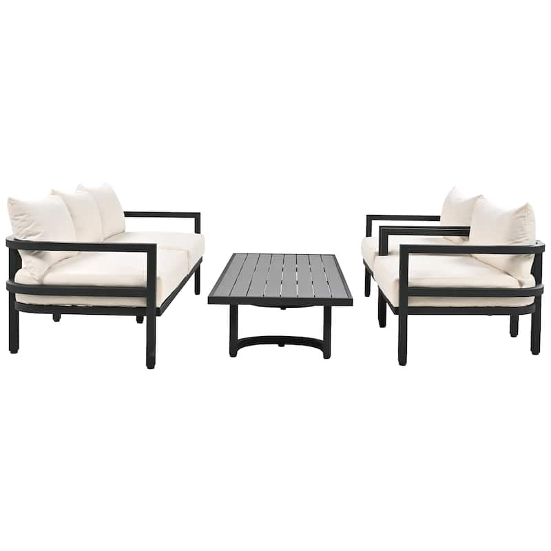 Roomfitters 4-Piece Outdoor Steel Sofa Set with Coffee Table, 3-Seater Couch and 2 Armchairs for Patio Garden