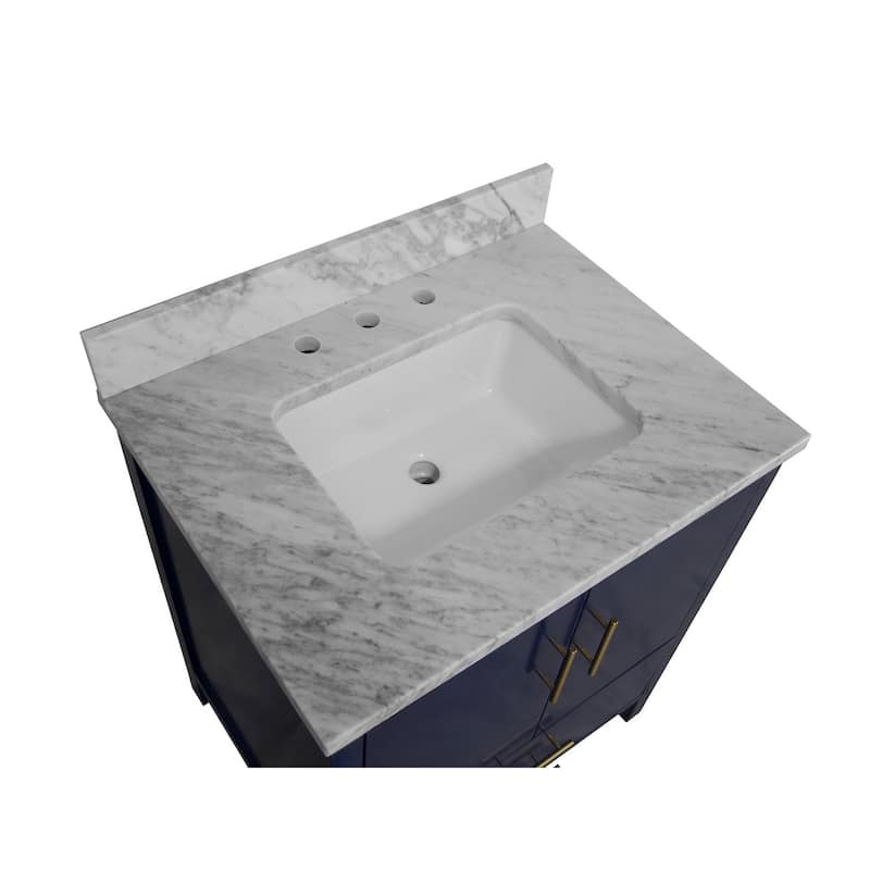 KitchenBathCollection California 30" Bathroom Vanity with Carrara Marble Top