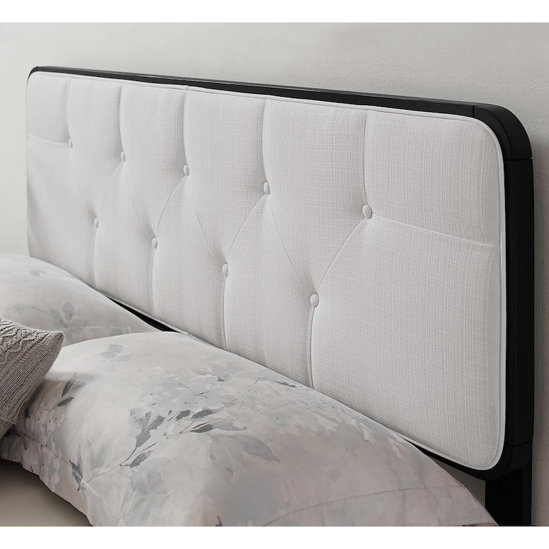 Glendale Traditional White Fabric Button Tufted Twin Size Black Wooden Headboard