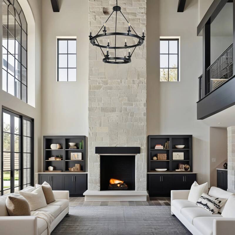 Modern Farmhouse Black 12-Light Large 2-Tier Wagon Wheel Chandelier - D 39.4" x H 41.3"