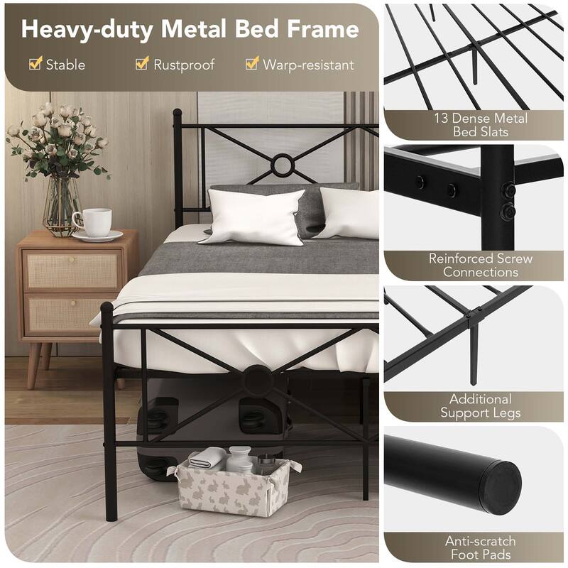 Full Size Metal Platform Bed Frame w/ Headboard Mattress Foundation