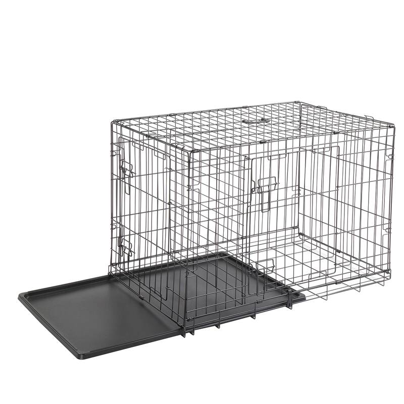 Black Wire Metal Pet Kennel Cat Dog Folding Steel Crate with Rounded Edges and Carrying Handle