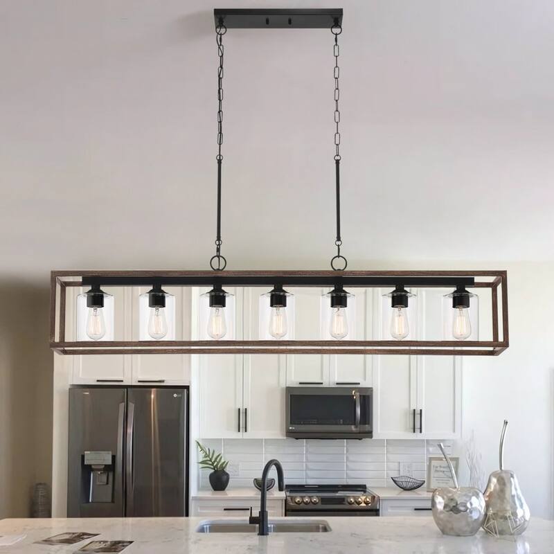 Acroma 7 Lights 52In Modern Kitchen Chandelier - UL - Aged Zinc/Weathered Walnut