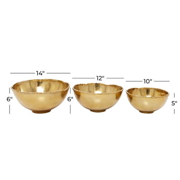 Gold Aluminum Metal Decorative Bowl Decorative Bowl (Set of 3) - 14 x 14 x 6 Round