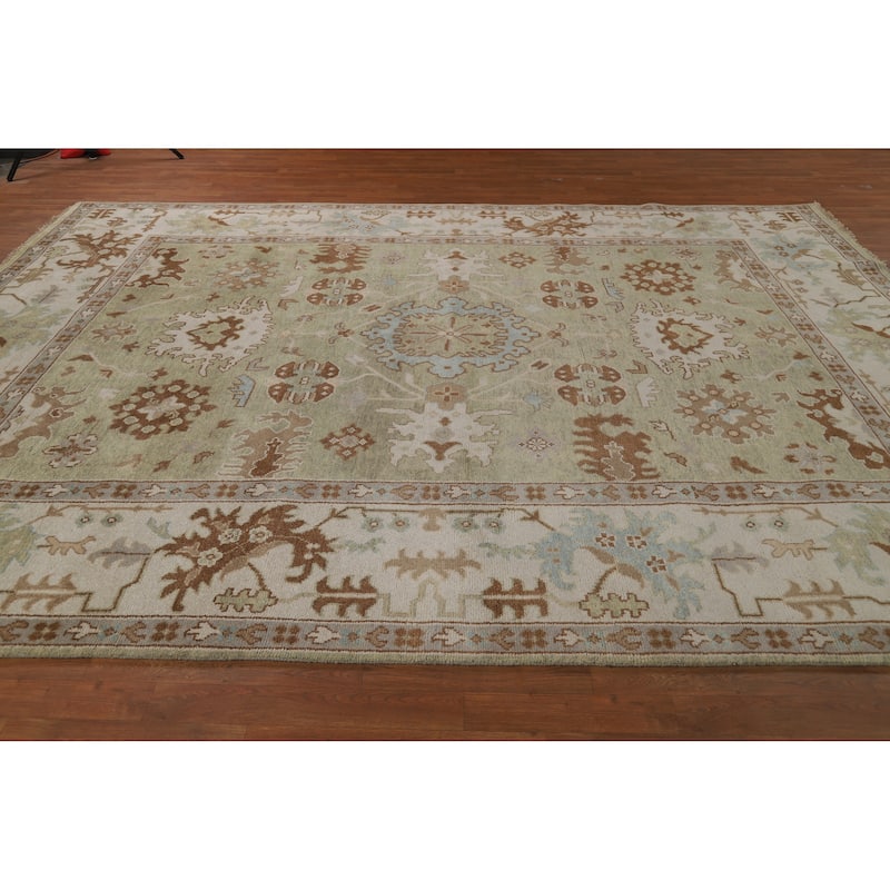 Light Green Oushak Indian Area Rug Handmade Wool Carpet - 9'0" x 11'11"