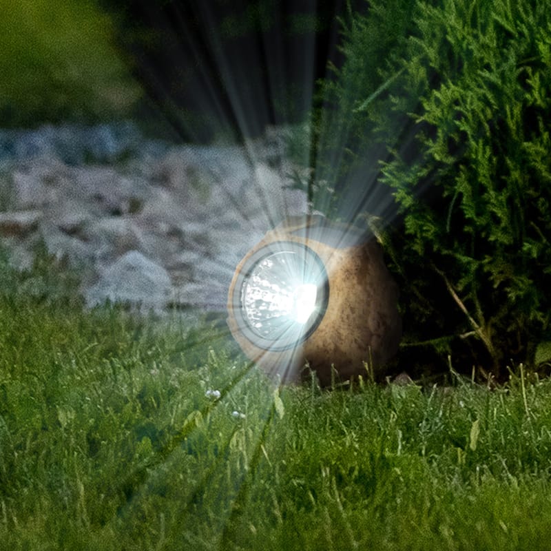 Solar Outdoor Lights - 4-Pack of All-Weather Faux-Stone LED Rock Lights by Pure Garden (Brown)