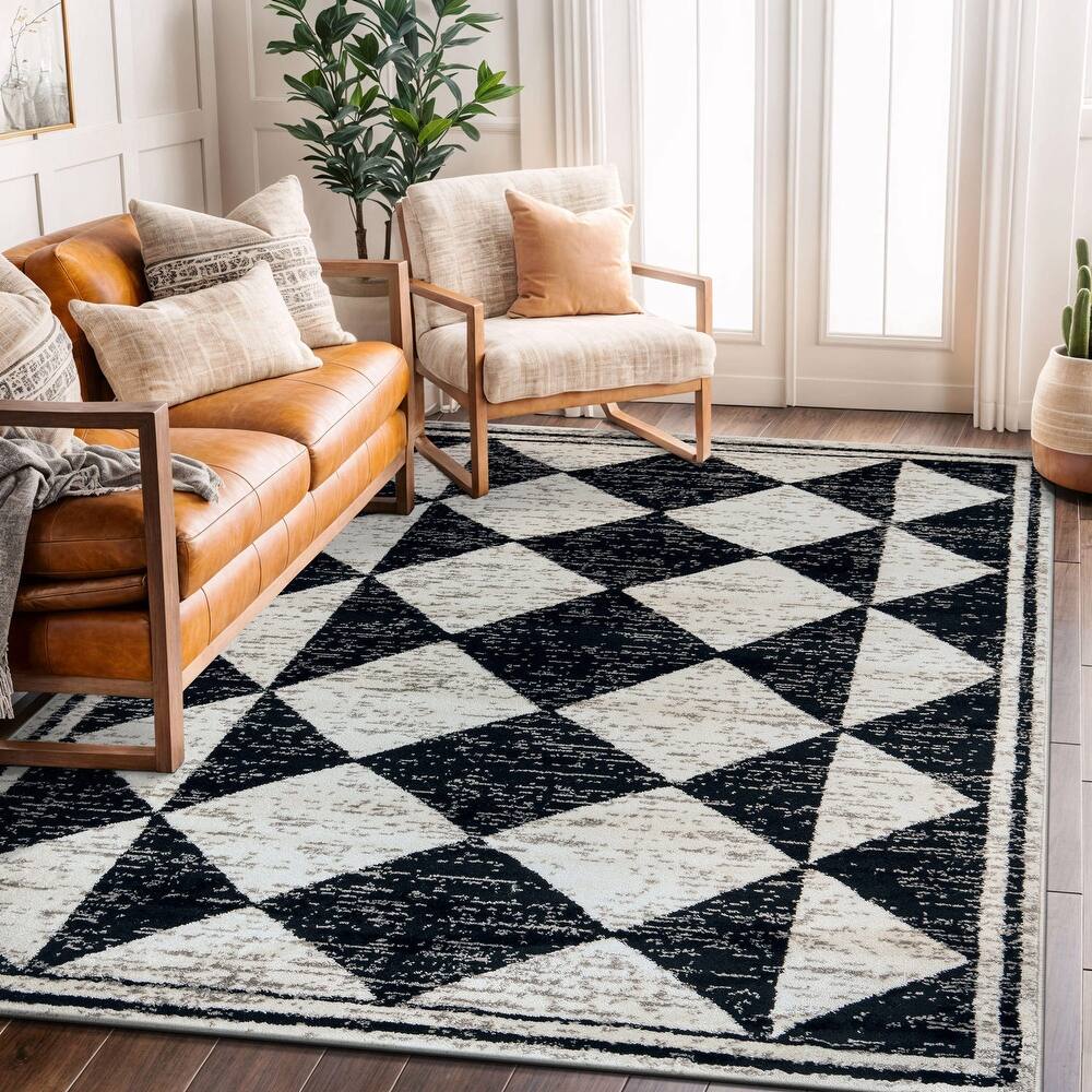 World Rug Gallery Geometric Bohemian Black / Gray / Ivory Area Rug