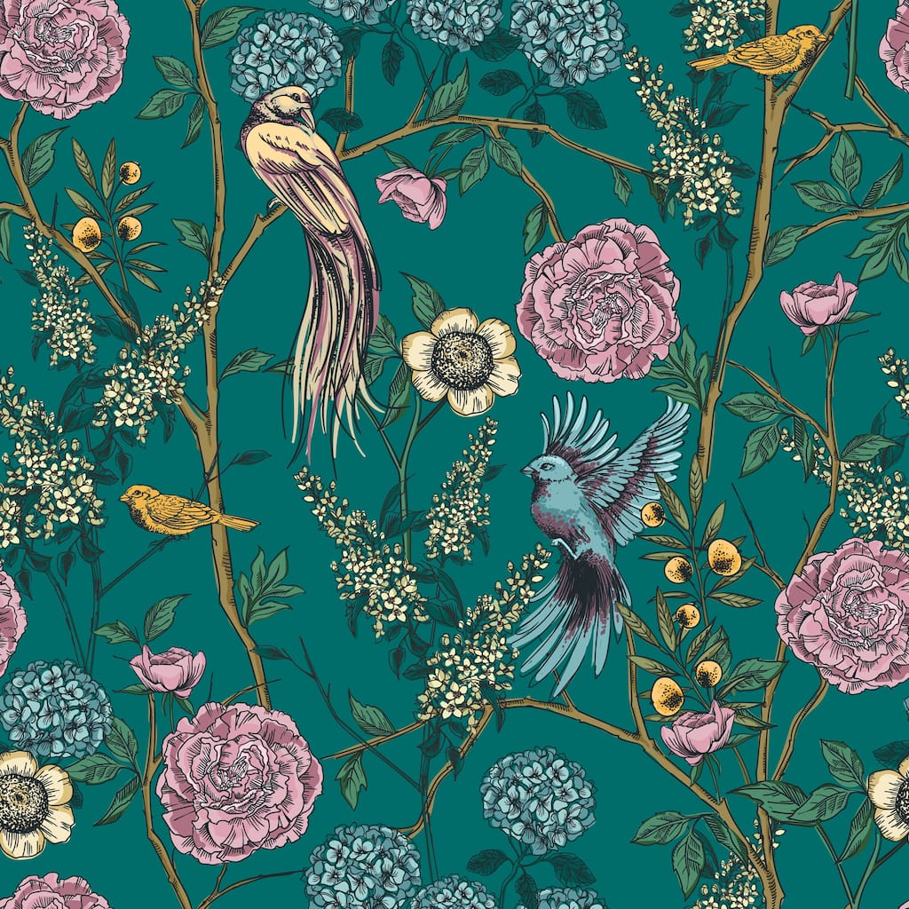 Pine Floral and Birds Peel and Stick Wallpaper - 10'ft H x 24''inch W