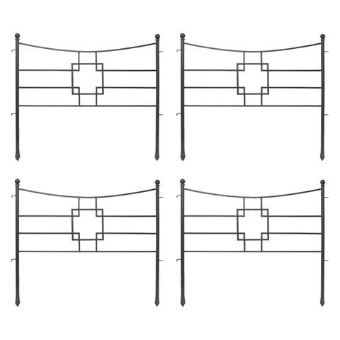 Achla Designs 36" W Graphite Wrought Iron Square-on-Squares Fence Sections (Set of 4), Powder Coated Finish