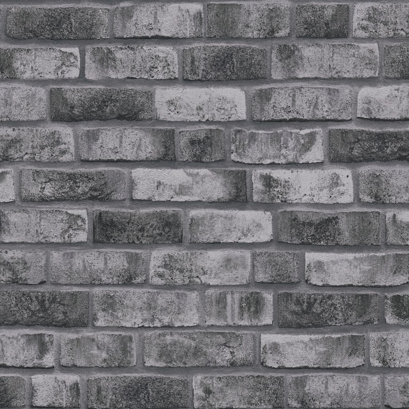 Galerie Wallcoverings Bricks and More Collection Brick Weathered Effect Matte Finish Vinyl on Non-woven Wallpaper Roll - 33-feet long x 21-inches wide - Dark Grey