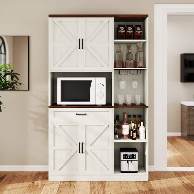 71" Kitchen Pantry Sideboard with Cabinet & Drawer, Multifunctional Buffet with Hutch, Microwave Stand & Charging Station