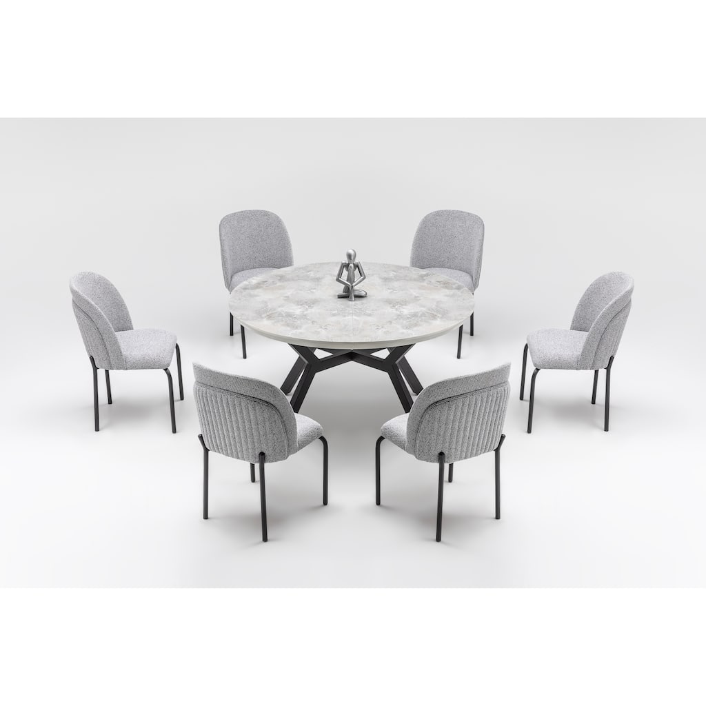 Zirz 7-Piece Extendable Round Dining Table And 6 Dining Chair With Metal Leg Set