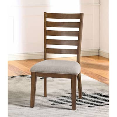 Set of 2pc Side Chairs Walnut Light Gray Ladder Back Chairs