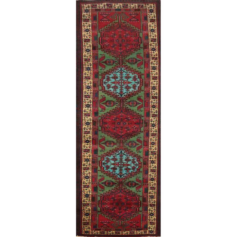 Hand Knotted Oriental 100% Wool Carpet Traditional Geometric Green Ardebil Runner Rug - 11' 2'' X 3' 4''