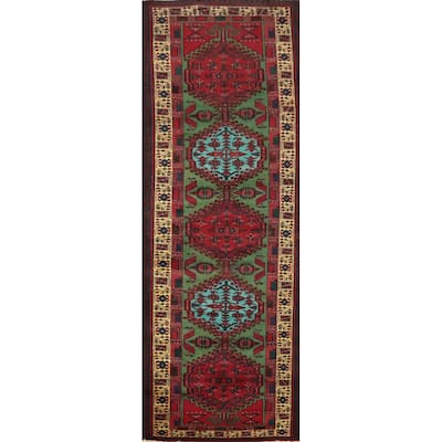 Hand Knotted Oriental 100% Wool Carpet Traditional Geometric Green Ardebil Runner Rug - 11' 2'' X 3' 4''