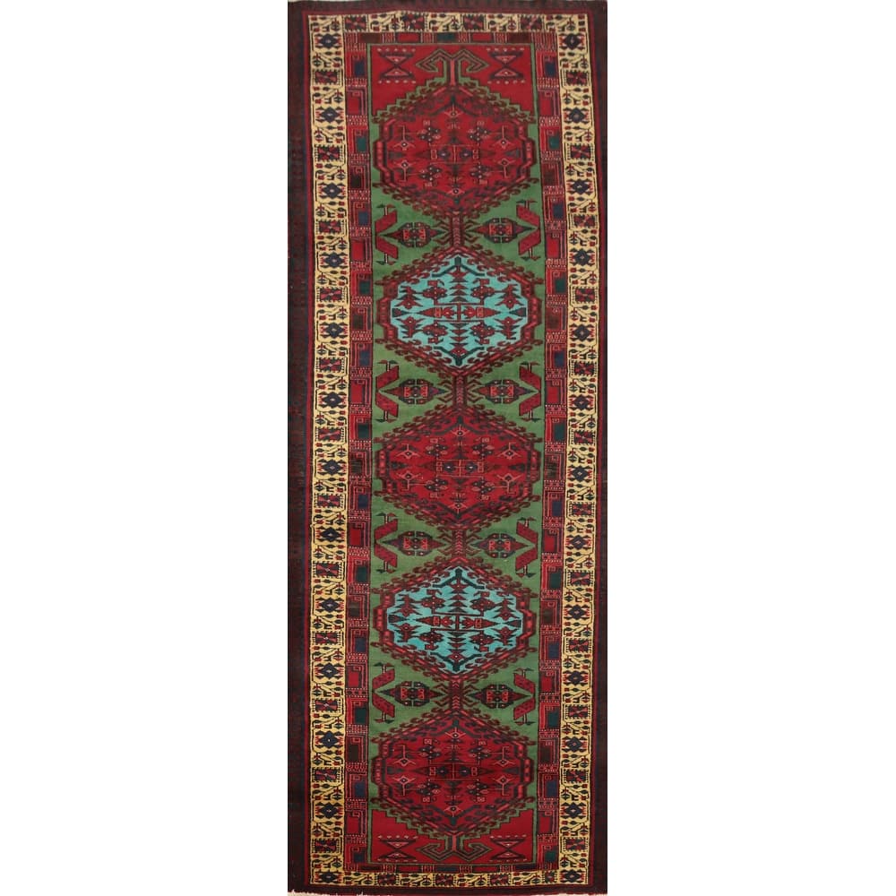 Hand Knotted Oriental 100% Wool Carpet Traditional Geometric Green Ardebil Runner Rug - 11' 2'' X 3' 4''