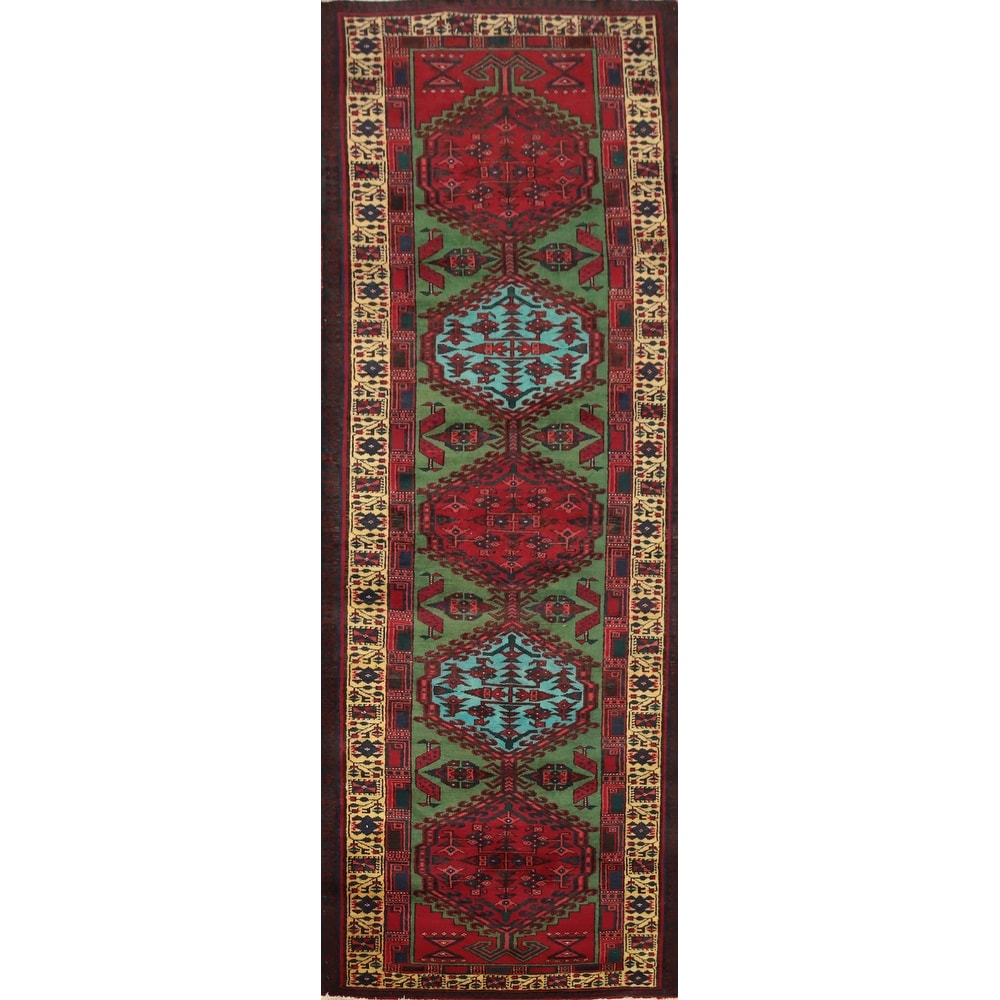 Hand Knotted Oriental 100% Wool Carpet Traditional Geometric Green Ardebil Runner Rug - 11' 2'' X 3' 4''