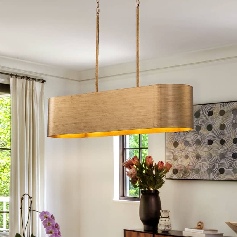 Modern 5-Light Brass Oval Chandelier with Distressed Metal Finish - 38.6