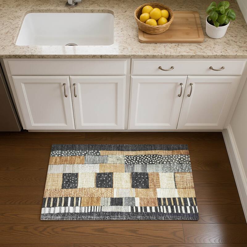 Premium Washable Super Soft Modern Patchwork Mayfield Rug - Black - 1'8" x 2'6"