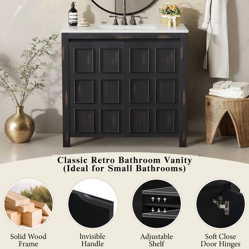 72" Retro Espresso Double Vanity Set - Separate Vanities, Dual Sinks, Soft-Close Doors & Adjustable Shelf‌ - 72"