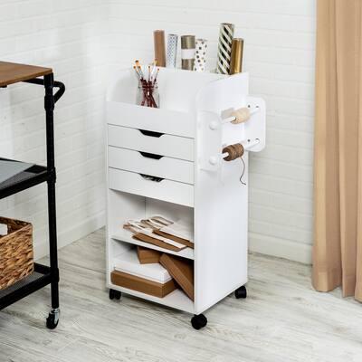 White Particle Board Rolling Craft and Storage Cart