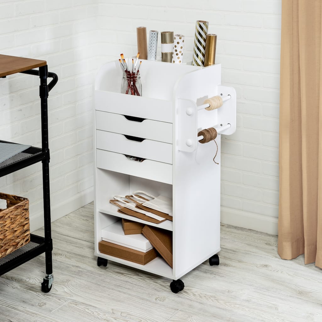 Honey-Can-Do White 3-Drawer Craft Cart with Gift Wrap Storage