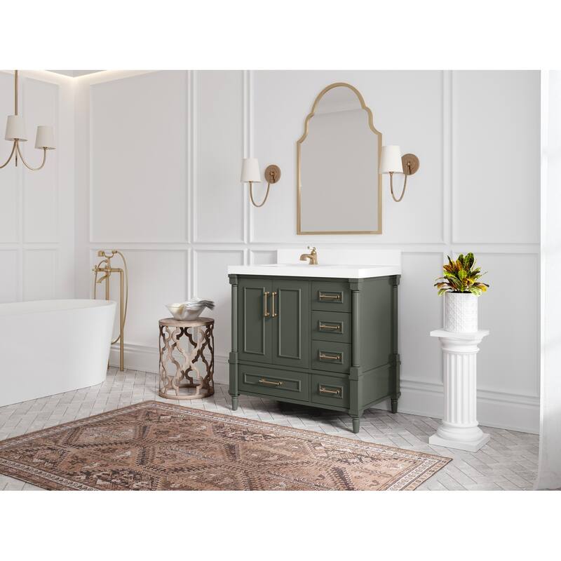 Willow Collections 36 in. W x 22 in. D Aberdeen Left Offset Sink Bathroom Vanity in Pewter Green with Countertop