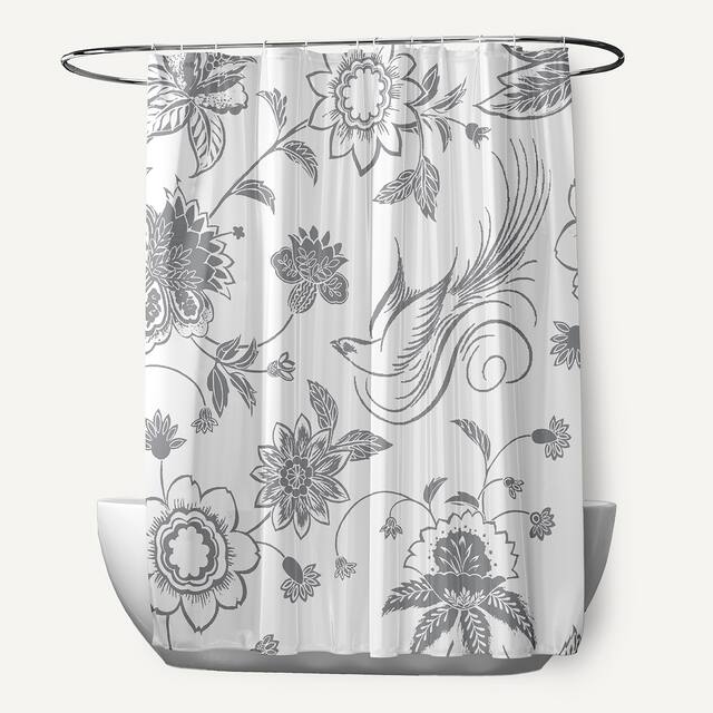 71 x 74-inch Traditional Bird Floral Print Shower Curtain