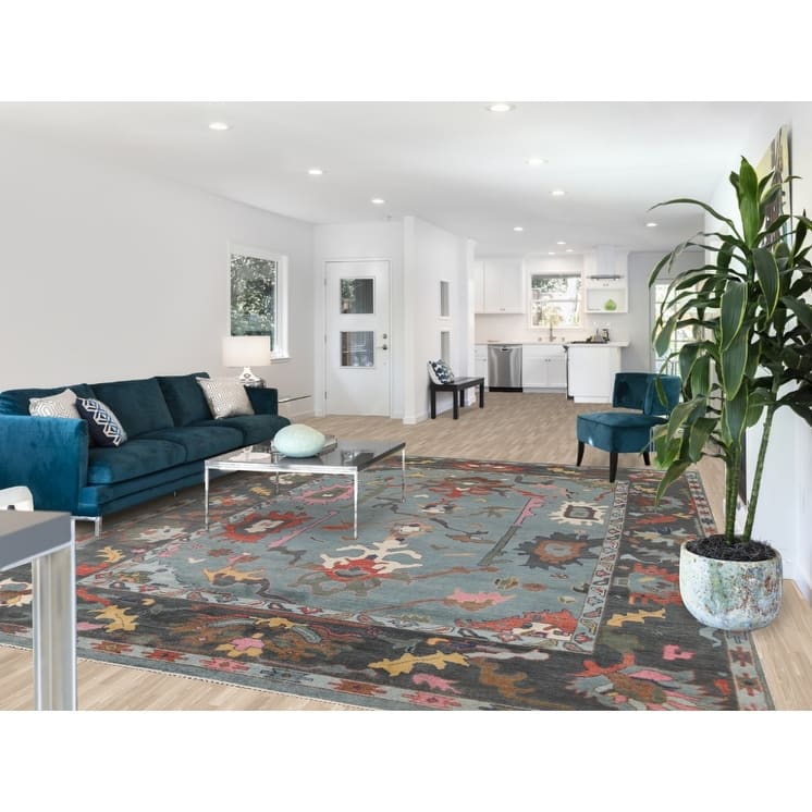 Floral Oushak Indian Area Rug Handmade Wool Carpet - 9'3"x 11'11"