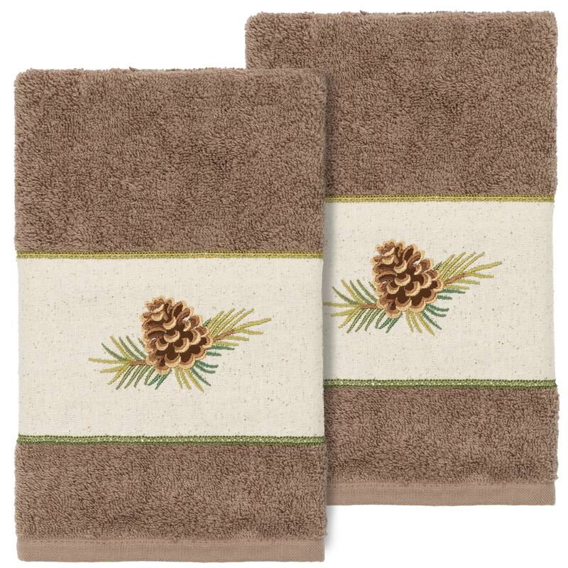 Authentic Hotel and Spa 100% Turkish Cotton Pierre 2PC Embellished Hand Towel Set - Latte