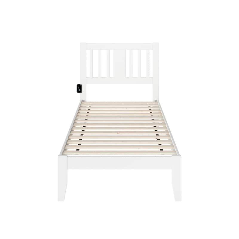 Rustic Romance Twin XL Bed - Solid Wood Bed Frame with USB Ports, Walnut Finish