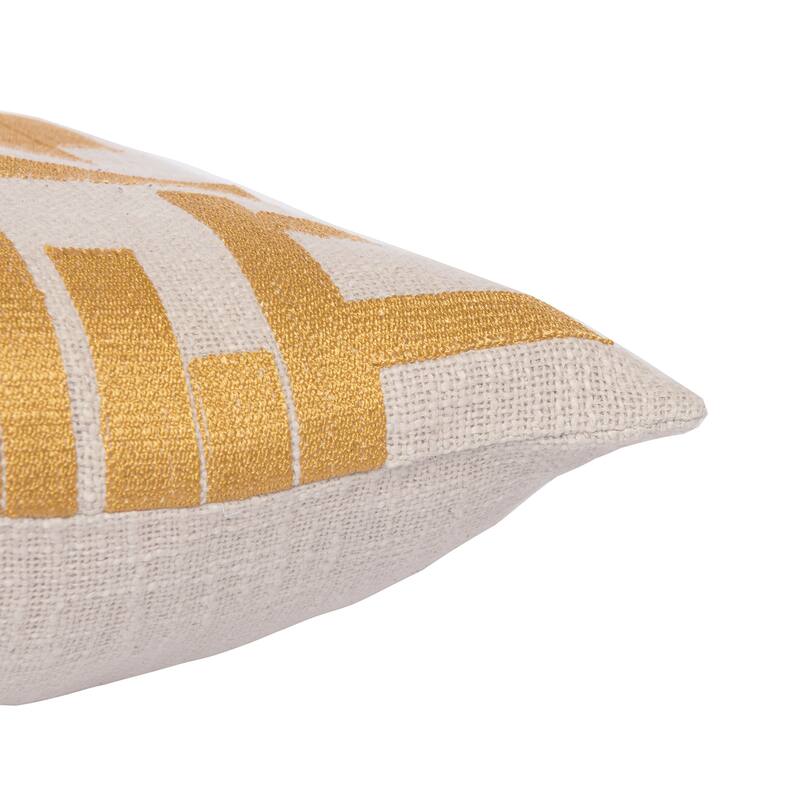 Handwoven Abstract Embroidered Square Throw Pillow - 24" - Yellow and Cream