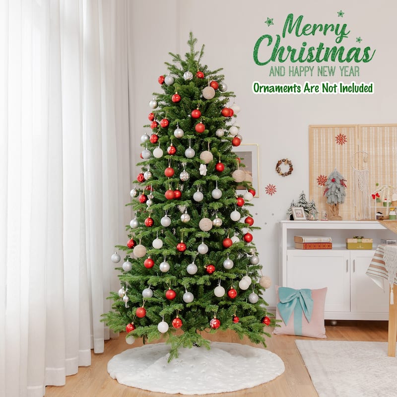 Gymax 6/7/8 ft Pre-Lit Christmas Tree Artificial Hinged Xmas Tree w/