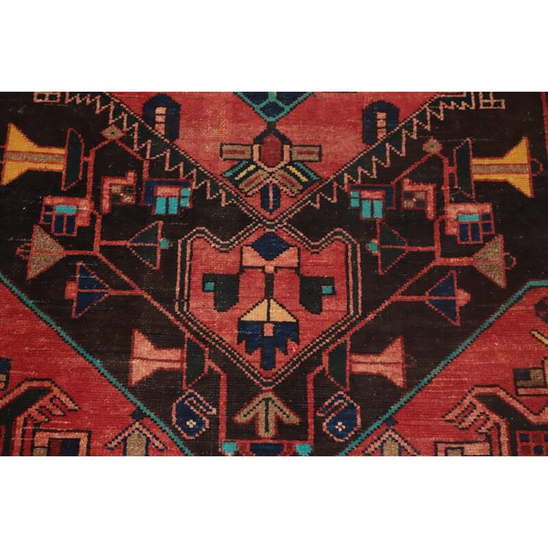 Hand Knotted Oriental 100% Wool Carpet Traditional Tribal Oranges & Rust Heriz Runner Rug - 9' 9'' X 3' 3''